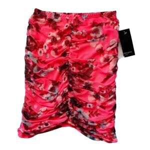 NWT Free Press Ruched Mini Skirt Pink Floral Pattern Stretchy Size Small